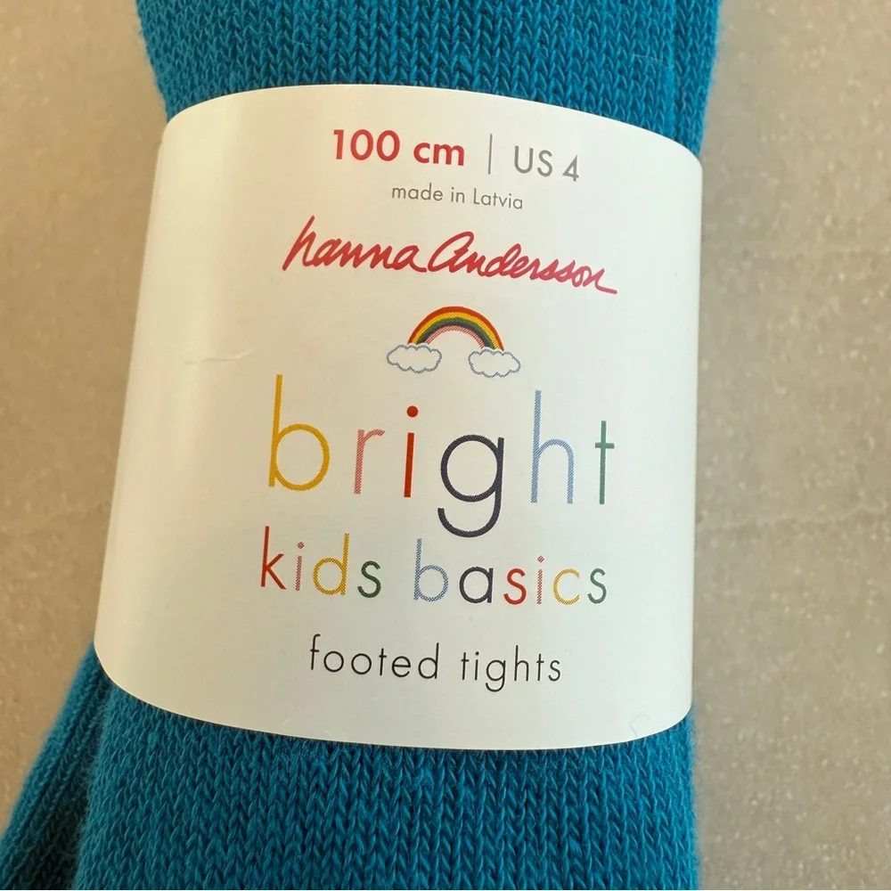 NWT Hanna Andersson Bright Kids Basics Footed Tights – Girls Size 4 Teal